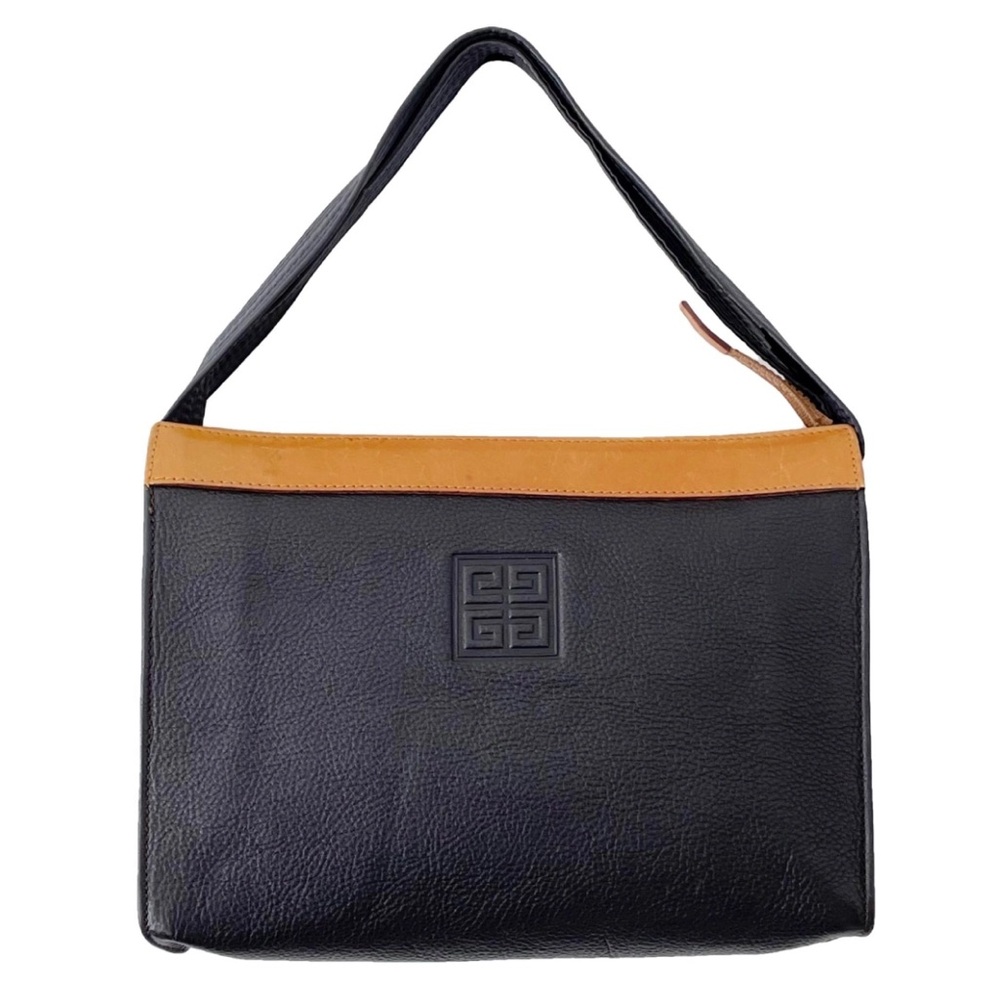 Givenchy black pebbled leather tan leather clutch shoulder bag
